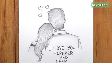 Drawing young loving couple .